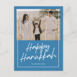 Modern script Happy Hanukkah holiday family photo<br><div class="desc">Modern script Happy Hanukkah holiday photo Postcard</div>