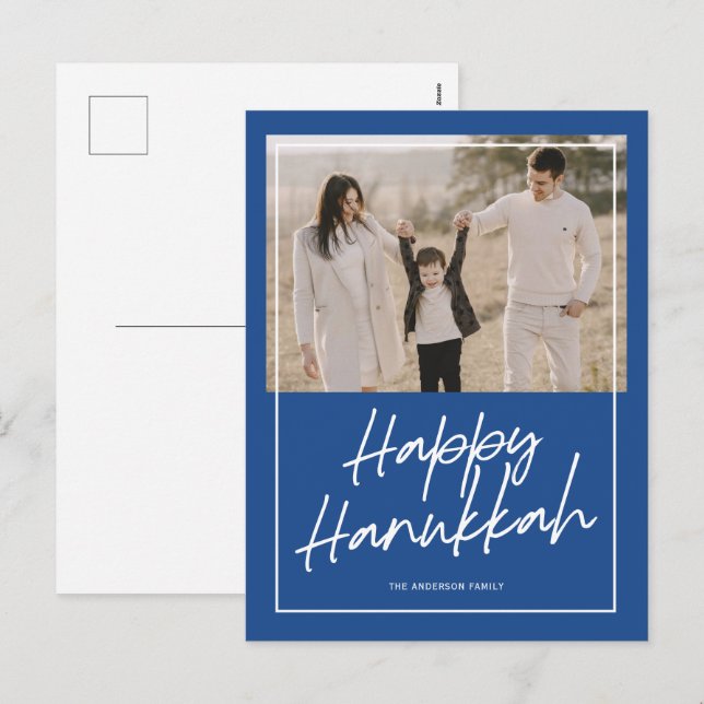 Modern script Happy Hanukkah holiday photo Postcar (Front/Back)