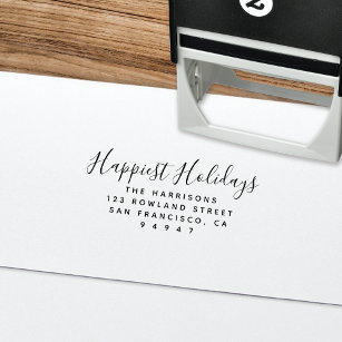 Modern Script Happy Holiday Return Address Self-inking Stamp