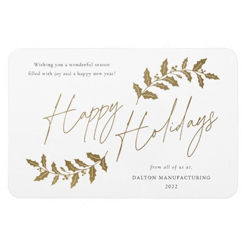 Modern Script Happy Holidays Business Holiday Card Magnet