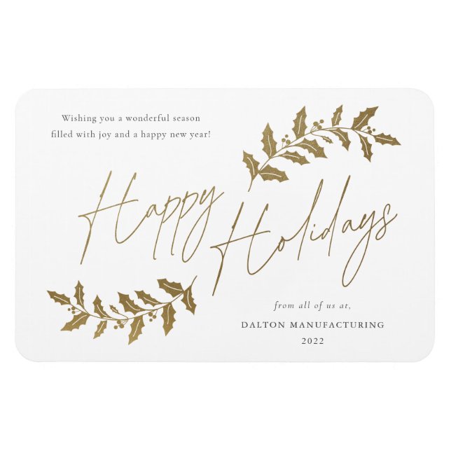 Modern Script Happy Holidays Business Holiday Card Magnet (Horizontal)