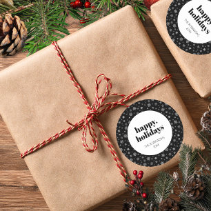 Modern Script Happy Holidays Christmas Black White Classic Round Sticker