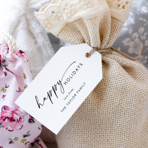 Modern Script Happy Holidays Family Holiday Gift Tags