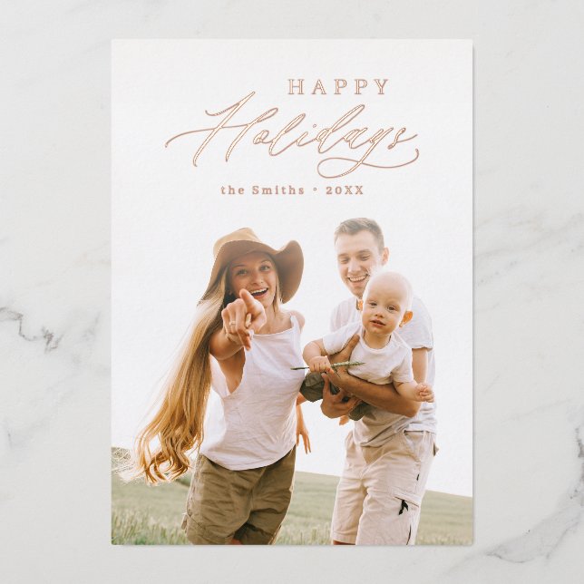 Modern Script Happy Holidays Family Photo Holiday  (Front)