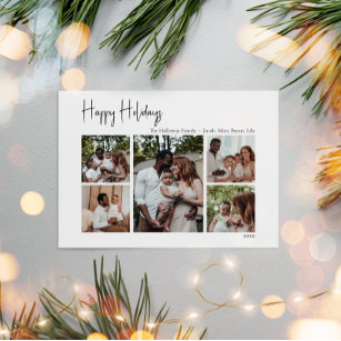 Modern Script Happy Holidays Five-Photo Holiday Card