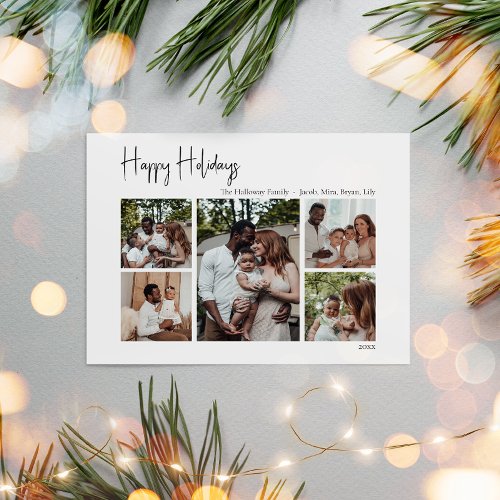 Modern Script Happy Holidays Five_Photo Holiday Card