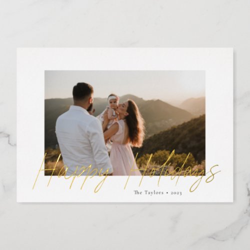 Modern Script Happy Holidays Foil Photo Card 