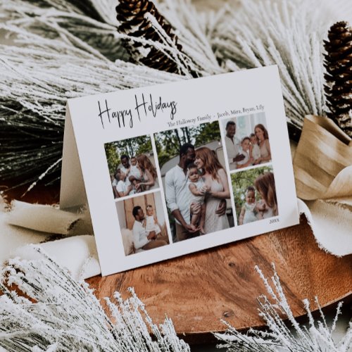 Modern Script Happy Holidays Folded Five_Photo Holiday Card