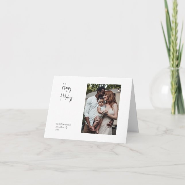 Modern Script Happy Holidays Folded Single Photo Holiday Card (Front)