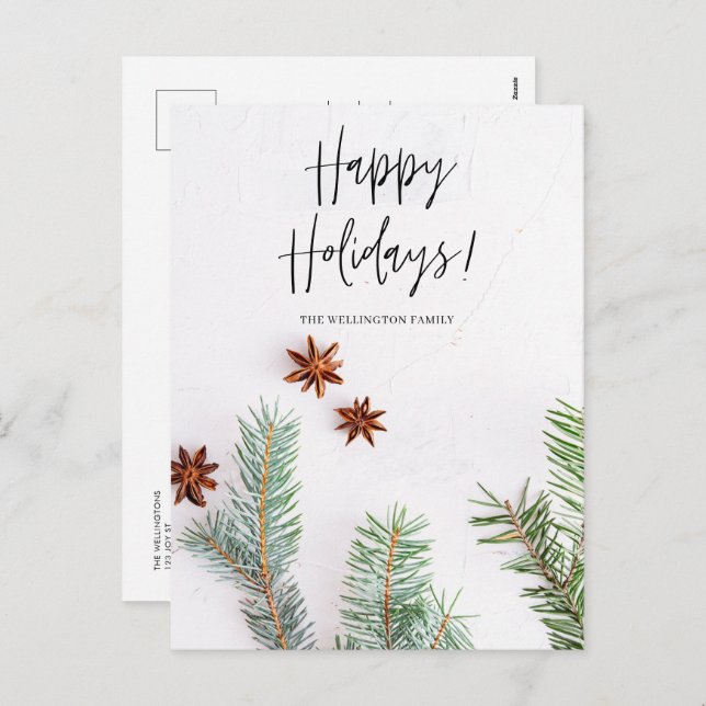 Modern Script Happy Holidays Foliage Christmas Holiday Postcard (Front/Back)