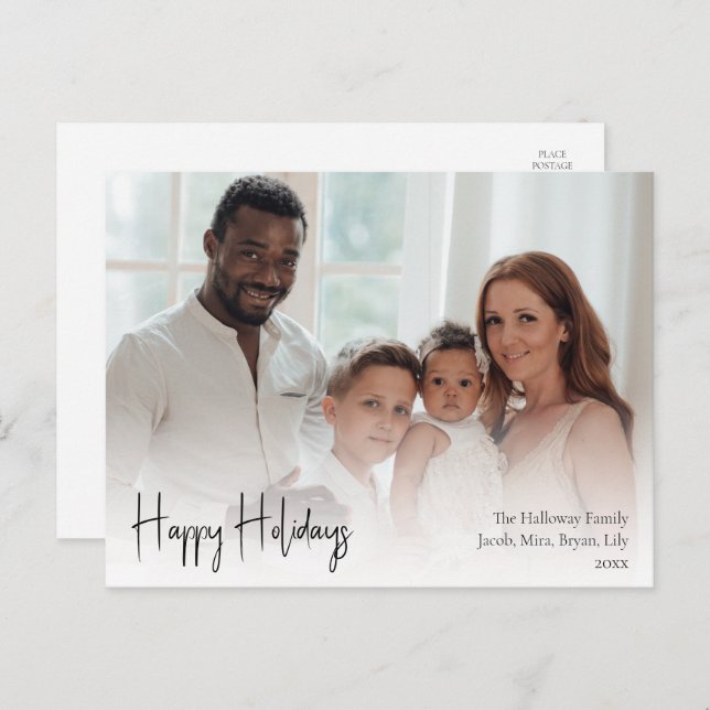 Modern Script Happy Holidays Full Photo Holiday Postcard (Front/Back)