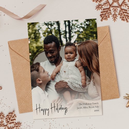 Modern Script Happy Holidays Full Vertical Photo Holiday Card