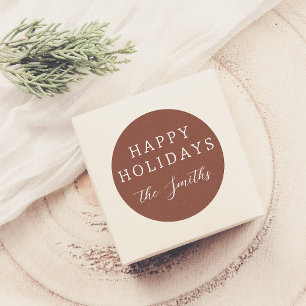 Modern Script Happy Holidays Lettering Red Classic Round Sticker