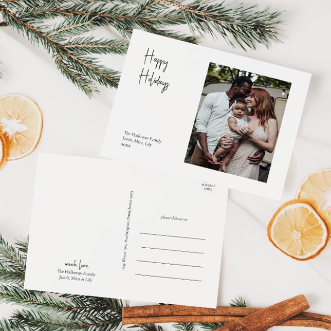 Modern Script Happy Holidays Single photo Holiday Postcard (Creator Uploaded)
