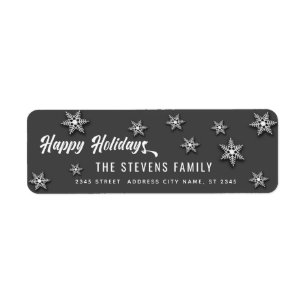 Modern script Happy Holidays snowflakes Label
