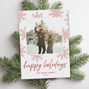 Modern Script Happy Holidays Snowflakes Photo Holiday Card