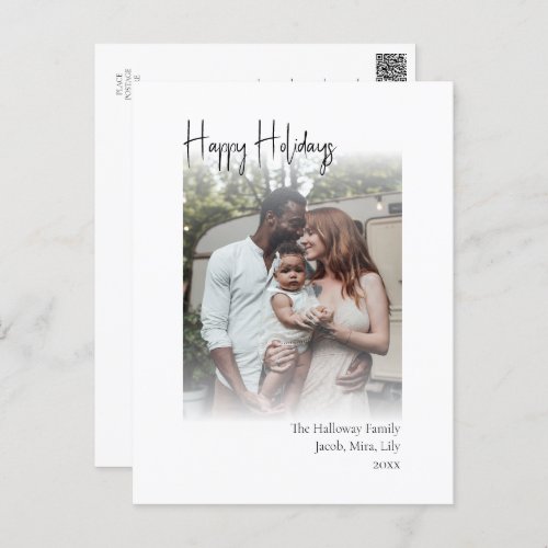 Modern Script Happy Holidays Vertical Faded Photo Holiday Postcard