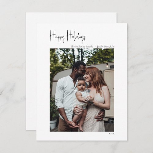 Modern Script Happy Holidays Vertical Single Photo Holiday Card