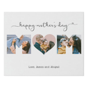 Modern Script Happy Mother's Day Heart Mom Photo Faux Canvas Print