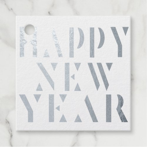 modern script happy new year foil favor tags