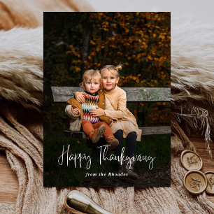 Modern Script Happy Thanksgiving Photo Holiday Card