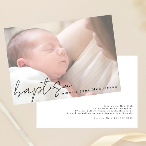 Modern Script Hazy Photo Elegant Baptism Invitation