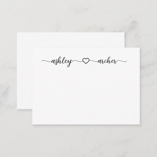 Modern Script Heart Couple Name Wedding Newlywed L Note Card