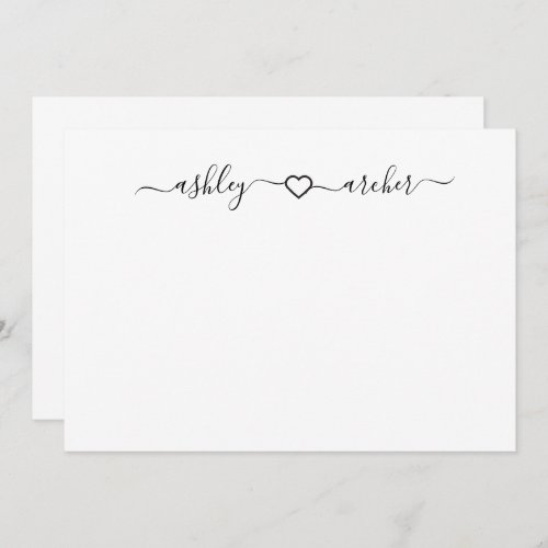 Modern Script Heart Couple Name Wedding Newlywed  Note Card
