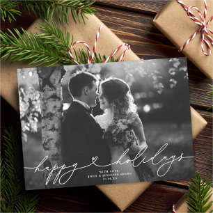 Modern Script Heart Happy Holidays One Photo Holiday Card