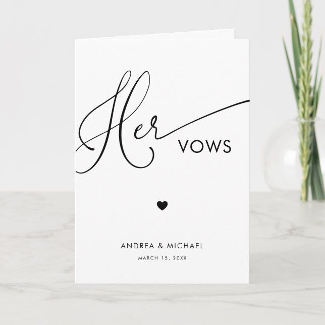 Modern Script & Heart Her Vows Wedding Book Card (Front)