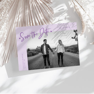 Modern Script Heart Lilac Curved Frame Photo Save The Date