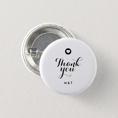 Modern Script Heart Monogram Thank You Pin Button