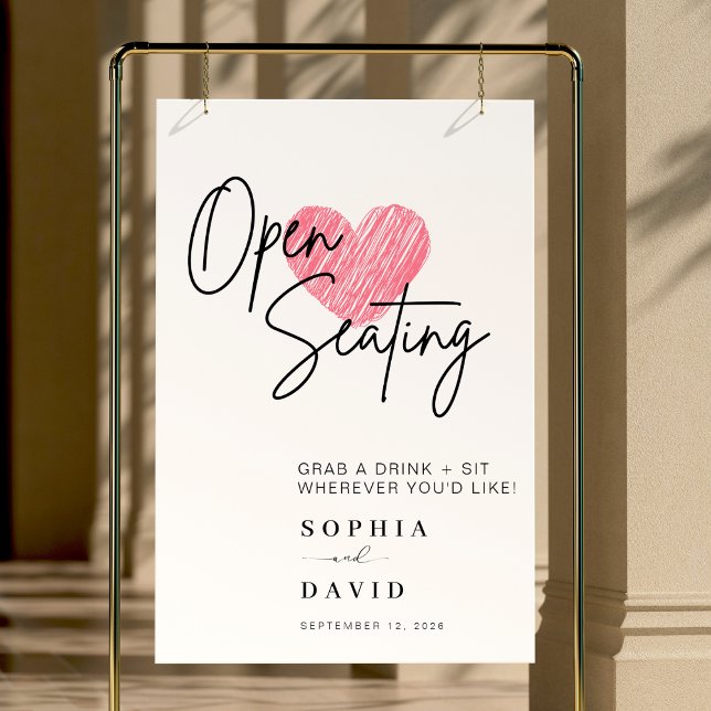 Modern Script Heart Open Seating Wedding Sign (Creator Uploaded)