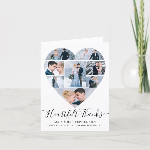 Modern Script Heart Photo Collage Love Wedding Thank You Card
