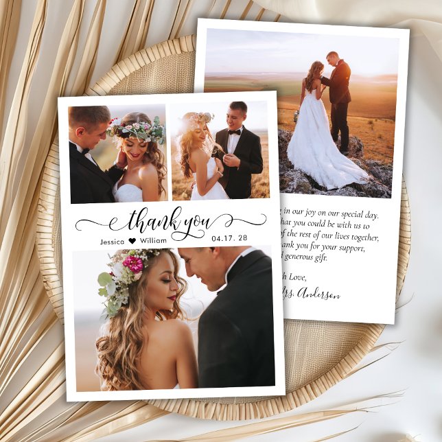 Modern Script Heart Photo Wedding Thank You Card (Creator Uploaded)