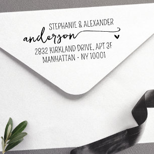 Modern Script Heart Return Address Self-inking Stamp