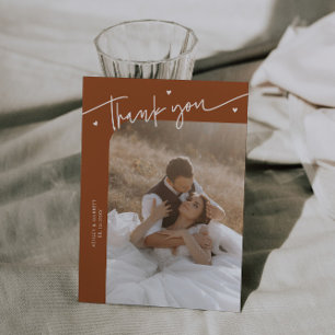 Modern Script Heart Terracotta Wedding Thank You Card
