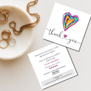 modern script heart thank you for your order squar square business card