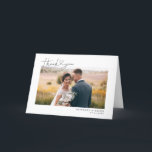 Modern Script Heart Wedding Photo Thank You Card<br><div class="desc">Elegant and simple wedding thank you folded greeting card featuring a hand lettered typography script text with a heart between the words. This casual script and the white space gives a simple and minimalistic feel. Customize this product by inserting your own wedding photo and editing the message inside the card....</div>