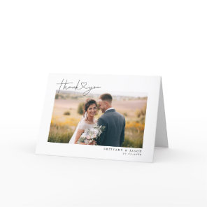 Modern Script Heart Wedding Photo Thank You Card