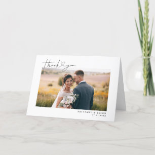 Modern Script Heart Wedding Photo Thank You Card