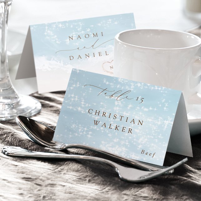 Modern Script Hearts Beach Foldable Place Card (Modern Script Hearts Beach Foldable Place Card)