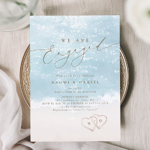 Modern Script Hearts In The Sand Beach Engagement  Invitation
