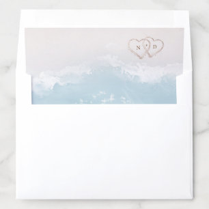 Modern Script Hearts In The Sand Beach Wedding Envelope Liner