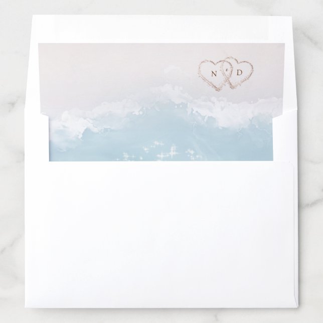 Modern Script Hearts In The Sand Beach Wedding Envelope Liner (In Envelope)