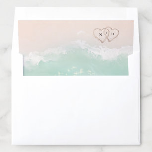 Modern Script Hearts In The Sand Beach Wedding Envelope Liner