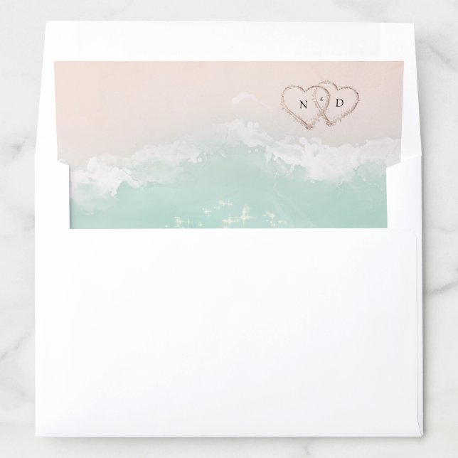 Modern Script Hearts In The Sand Beach Wedding Envelope Liner (In Envelope)