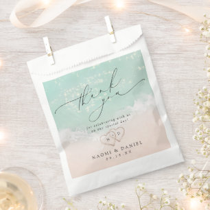 Modern Script Hearts in the Sand Beach Wedding Favor Bag