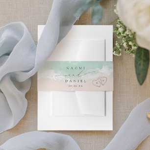 Modern Script Hearts In The Sand Beach Wedding  Invitation Belly Band