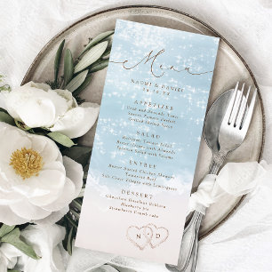 Modern Script Hearts In The Sand Beach Wedding Menu